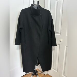 Zara Basics Minimalist Black Funnel Neck Coat-size medium